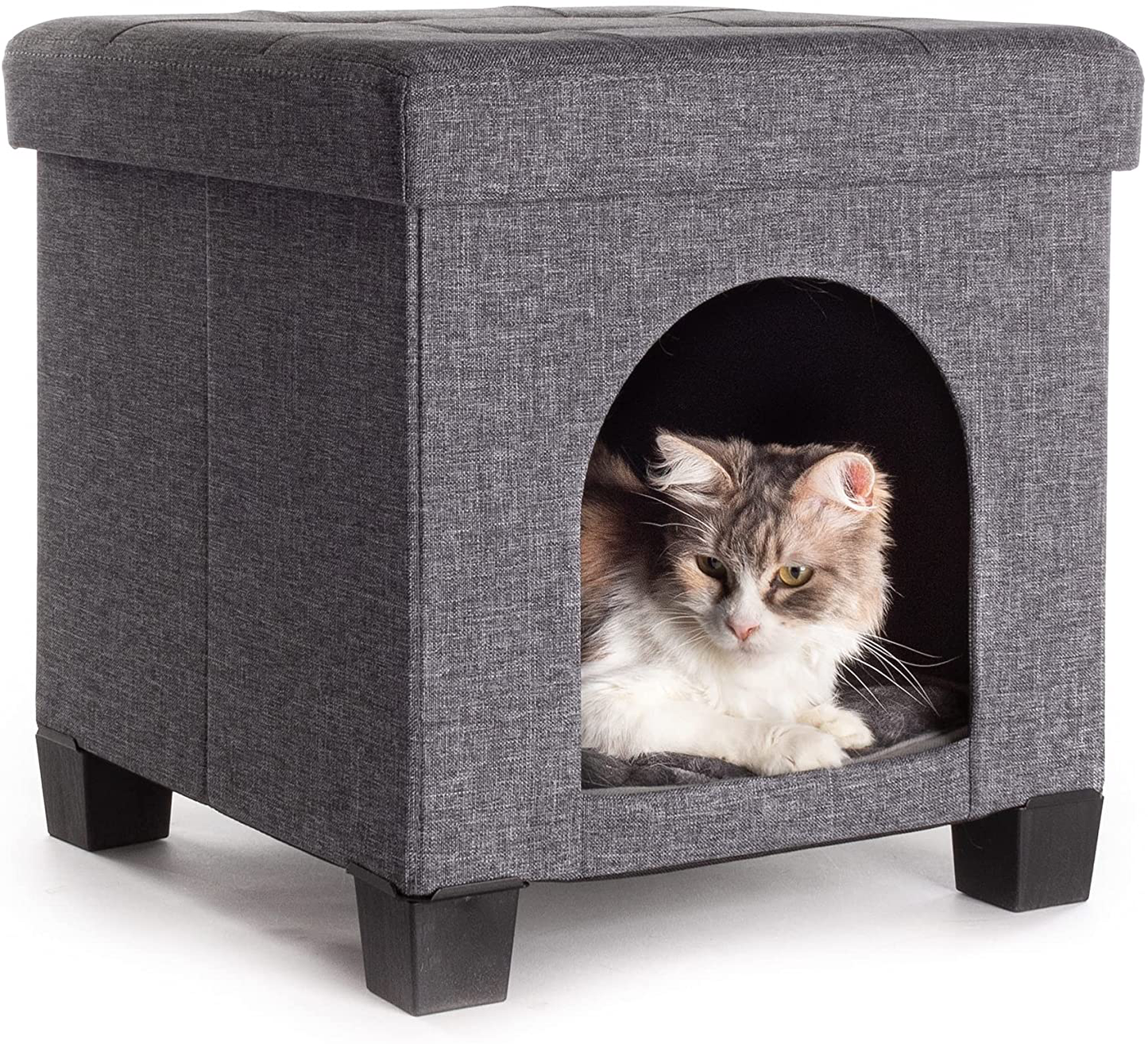 Pawristocrat Unique Multifunctional Pet House Ottoman with Tray Table - Folding Footrest Seat - Large Cat Cube Condo - Pet Bed for Cats and Dogs with Fully Washable Mat Animals & Pet Supplies > Pet Supplies > Cat Supplies > Cat Furniture Pawristocrat   