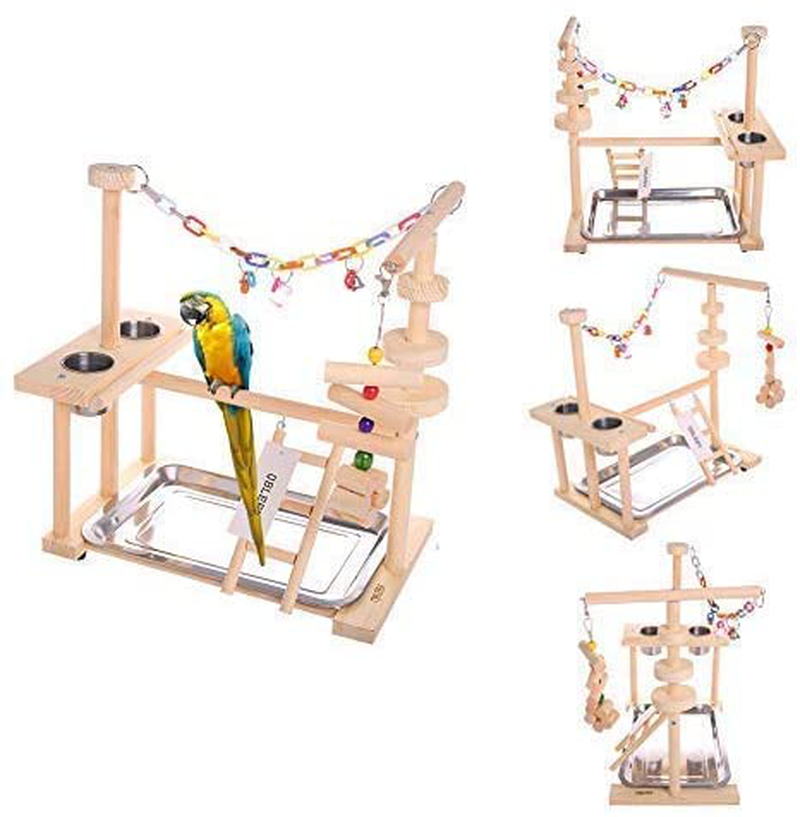 QBLEEV Parrot Playstand Bird Play Stand Cockatiel Playground Wood Perch Gym Playpen Ladder with Feeder Cups Toys Exercise Play (Include a Tray) Animals & Pet Supplies > Pet Supplies > Bird Supplies > Bird Cages & Stands QBLEEV S(16"L10"W15"H)  