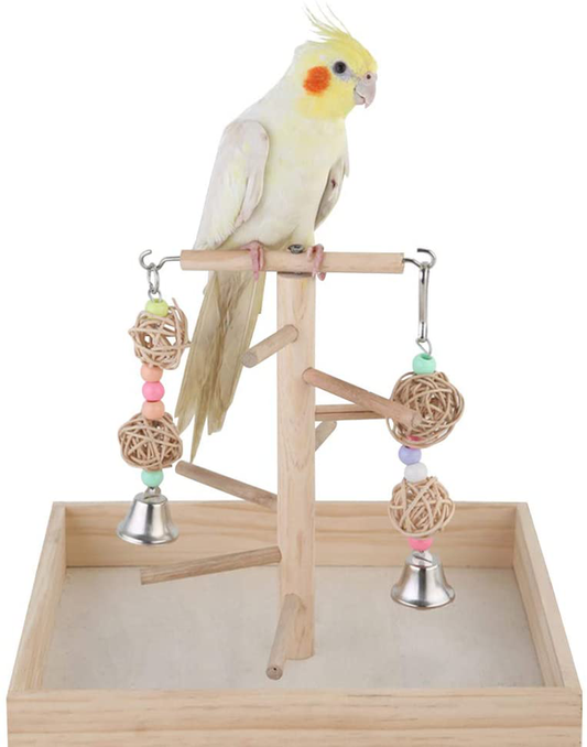 Parrot Playstand Bird Play Stand，Cockatiel Birdcage Stands Wood Perch，Conures Playground Gym Playpen with Ladder Swing Rope Stands Bell Chewing Toys Exercise Play，Best for Cockatoo Macaws African Grey Animals & Pet Supplies > Pet Supplies > Bird Supplies > Bird Gyms & Playstands QBLEEV Rattan Balls  