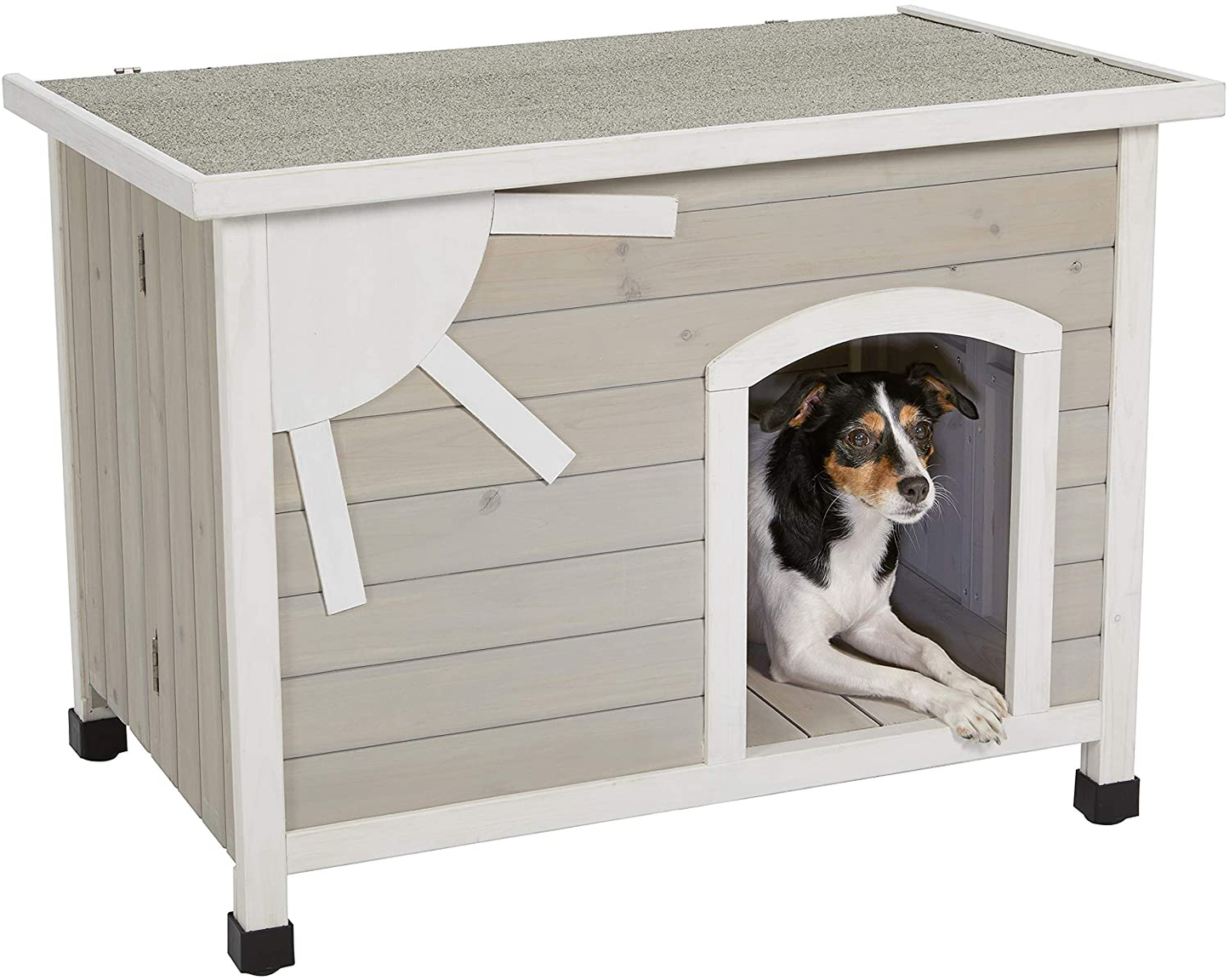 Midwest Homes for Pets Eillo Folding Outdoor Wood Dog House, No Tools Required for Assembly | Dog House Ideal for Small Dog Breeds, Beige (12EWDH-S)