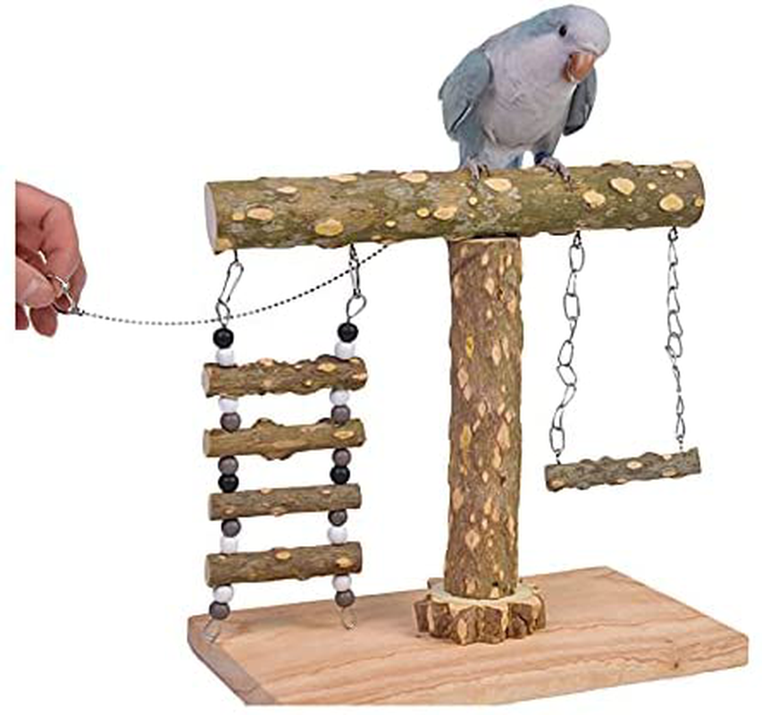 Bird Playstand Platform for Cockatiels, Parrots Playground Stand Perches, outside Birdcage Playpen Stand with Swing and Ladder, Natural Wood Tabletop Exercise Playgym for Parakeets, Conures, Cockatoo Animals & Pet Supplies > Pet Supplies > Bird Supplies > Bird Cages & Stands MKubwaa   