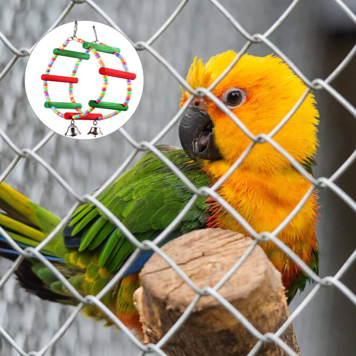 POPETPOP Bird Chewing Perch with Bell Cage Accessories Decorating Birdcage or Wood Parrot Perch Stand Play Gym Animals & Pet Supplies > Pet Supplies > Bird Supplies > Bird Gyms & Playstands POPETPOP   