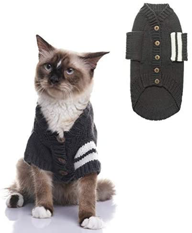 EXPAWLORER Cat Sweater for Cold Weather - Grey Knitted Outerwear Soft Pet Clothes Winter Outfit for Cat and Small Dog Animals & Pet Supplies > Pet Supplies > Cat Supplies > Cat Apparel EXPAWLORER Large (Pack of 1)  