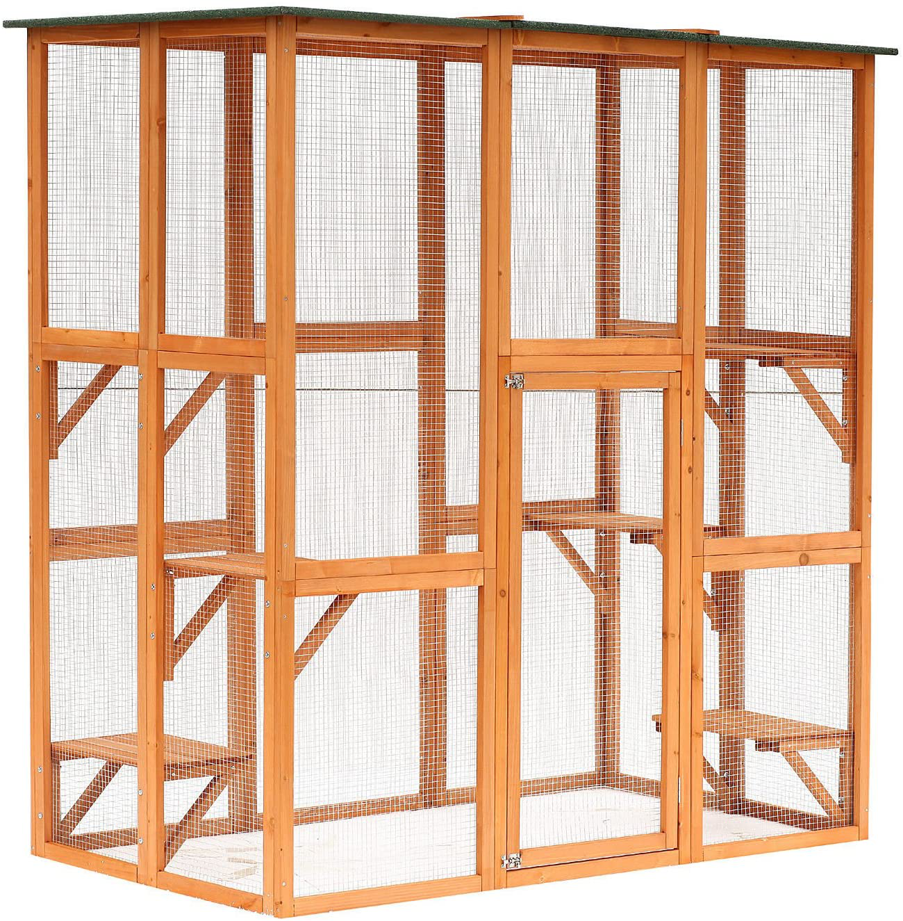Pawhut Large Wooden Outdoor Catio Enclosure with Weather Protection, Cat Patio with 6 Platforms 71" X 38.5" X 71" Animals & Pet Supplies > Pet Supplies > Cat Supplies > Cat Beds PawHut Orange  