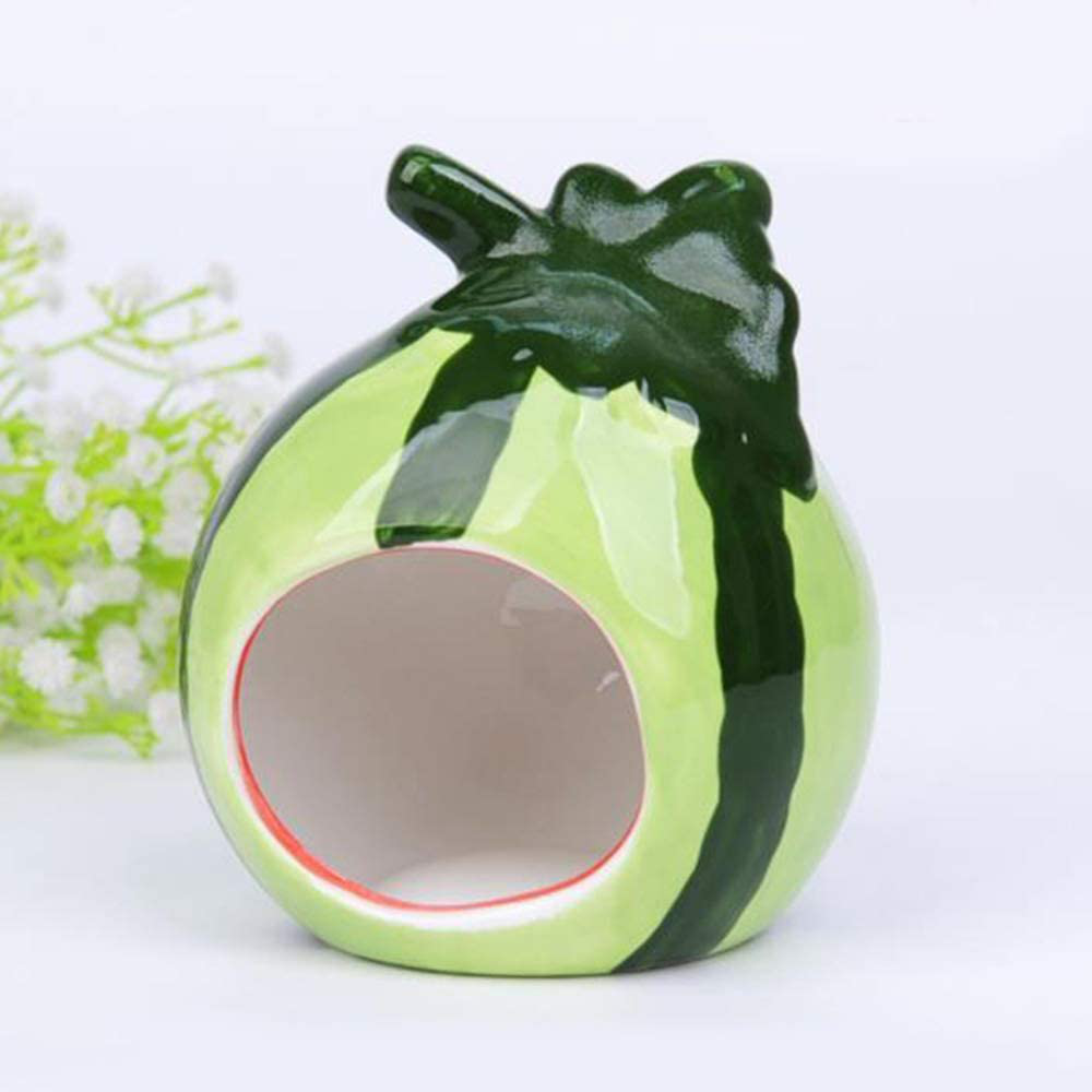 Nuxn Ceramic Hamster Bed Houses Cartoon Watermelon Shape Small Pet Animals Habitat Cage House Summer Cool Hamster Hideout Nest Animals & Pet Supplies > Pet Supplies > Small Animal Supplies > Small Animal Habitats & Cages Nuxn   
