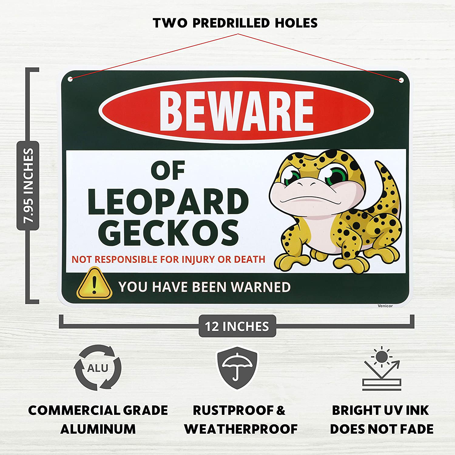 Venicor Leopard Gecko Sign Decor - 8 X 12 Inches - Aluminum - Leopard Gecko Tank Accessories Supplies Toy Gift Animals & Pet Supplies > Pet Supplies > Reptile & Amphibian Supplies > Reptile & Amphibian Substrates Venicor   