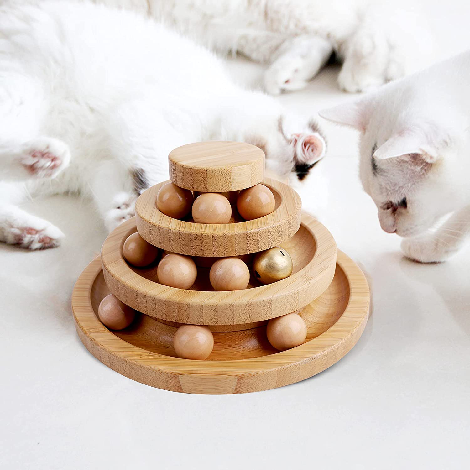 Cat Supplies Funny Roller Cat Balls Bamboo/ Wooden Cat Toys -Three Layer Track Balls Turntable for Kitty Cat Gifts for Your Cats Animals & Pet Supplies > Pet Supplies > Cat Supplies > Cat Toys Smyidel 3 Layer Turntable Bamboo  