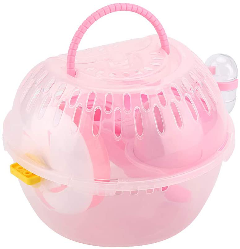 Ladieshow Portable Hamster Cage Transparent Plastic Mouse House Fully-Equipped Accessories Small Animal Habitat with Handle(Pink) Animals & Pet Supplies > Pet Supplies > Small Animal Supplies > Small Animal Habitat Accessories Ladieshow   