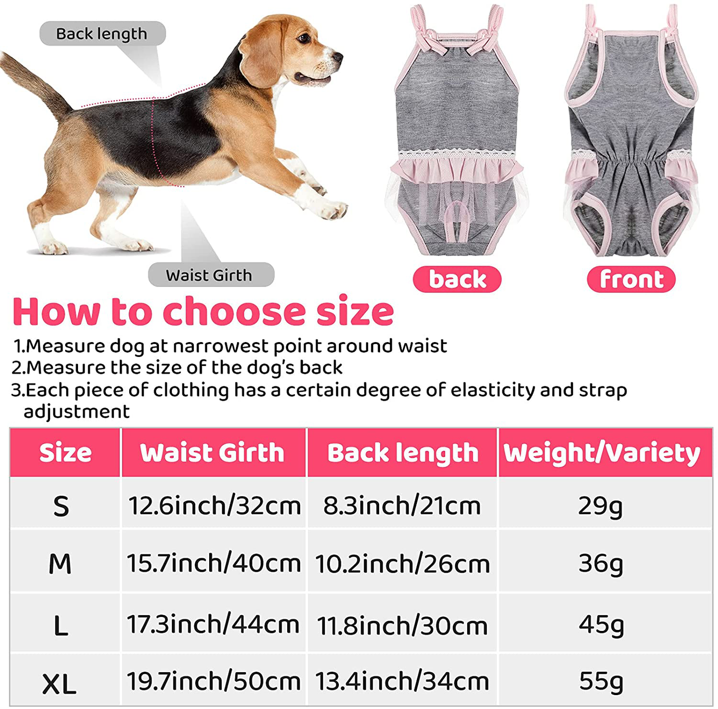 Frienda 3 Pieces Dog Diaper, Dog Sanitary with Adjustable Strap Suspender Pants, Jumpsuits Suspenders for Girl Dog Teddy Young Corgi French Bulldog Puppy