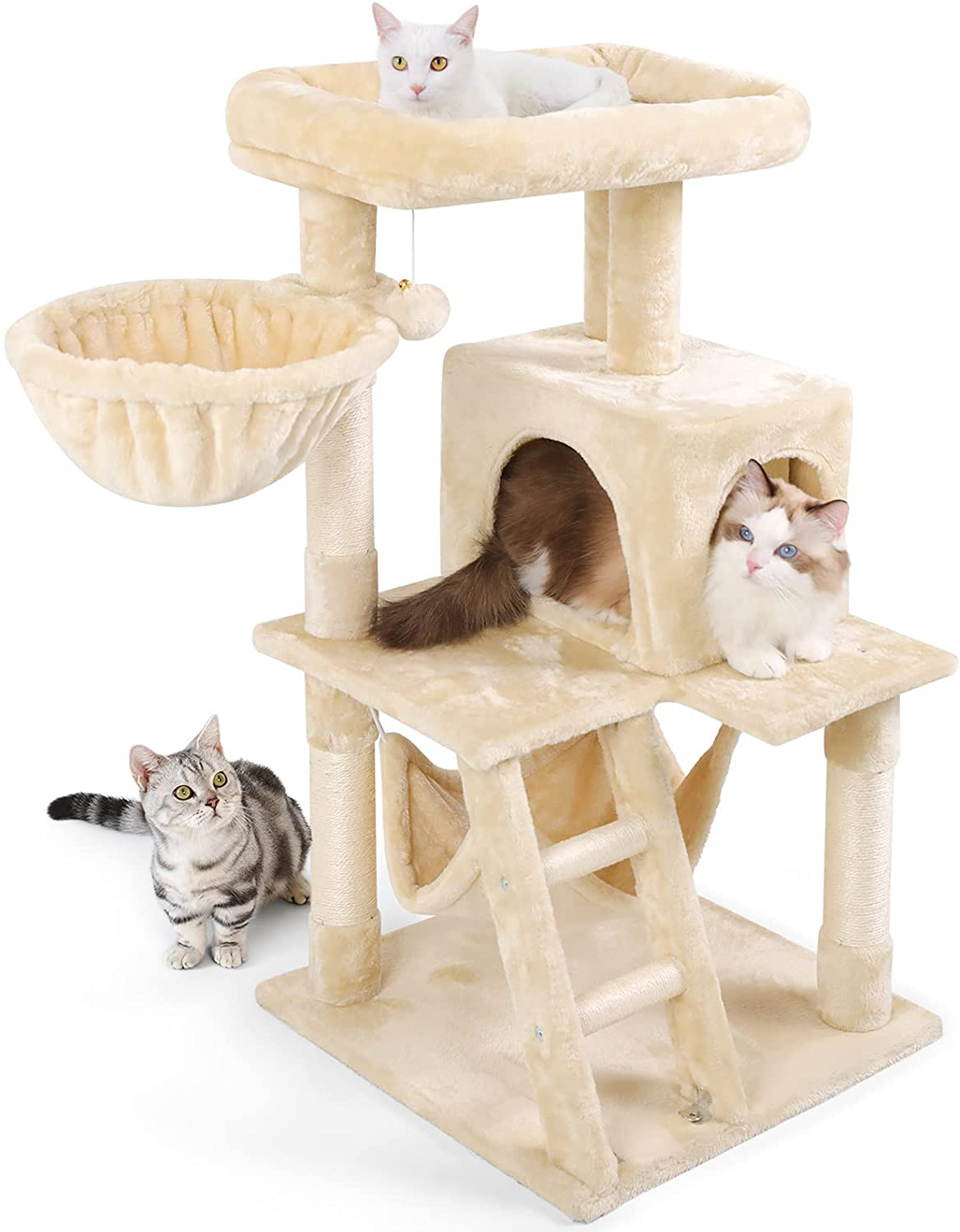 Rabbitgoo Cat Tree Cat Tower for Indoor Cats, Multi-Level Cat House Condo with Large Perch, Scratching Posts & Hammock, Cat Climbing Stand with Toy for Small Cats Kittens Play Rest, 39" Tall Animals & Pet Supplies > Pet Supplies > Cat Supplies > Cat Furniture rabbitgoo Creamy Beige  