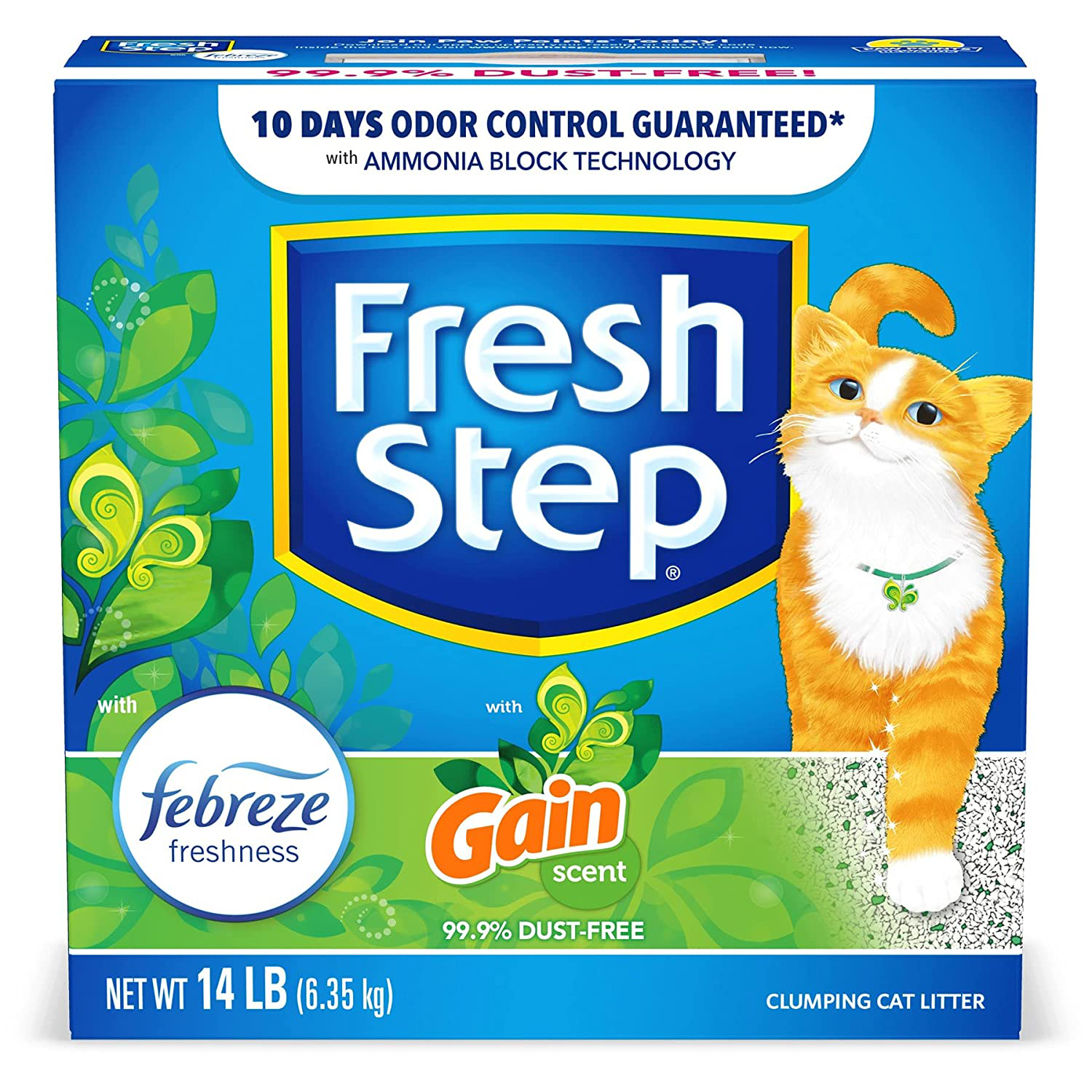 Fresh Step Cat Litter, Clumping Cat Litter with the Power of Febreze with Refreshing Scent 14 Lbs (Package May Vary) Gain, 224 Oz