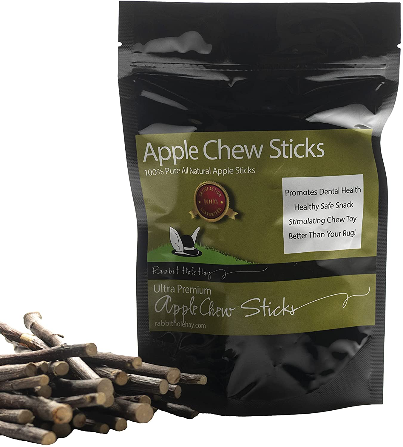 Rabbit Hole Hay Ultra Premium, All Natural Apple Chew Sticks for Your Small Pet Rabbit, Chinchilla, or Guinea Pig