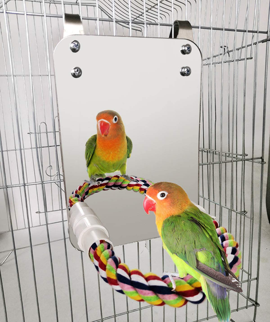 BWOGUE 7 Inch Bird Mirror with Rope Perch Cockatiel Mirror for Cage Bird Toys Swing Parrot Cage Toys for Parakeet Cockatoo Cockatiel Conure Lovebirds Finch Canaries Animals & Pet Supplies > Pet Supplies > Bird Supplies > Bird Cage Accessories BWOGUE Medium(7.1 * 5.1)  