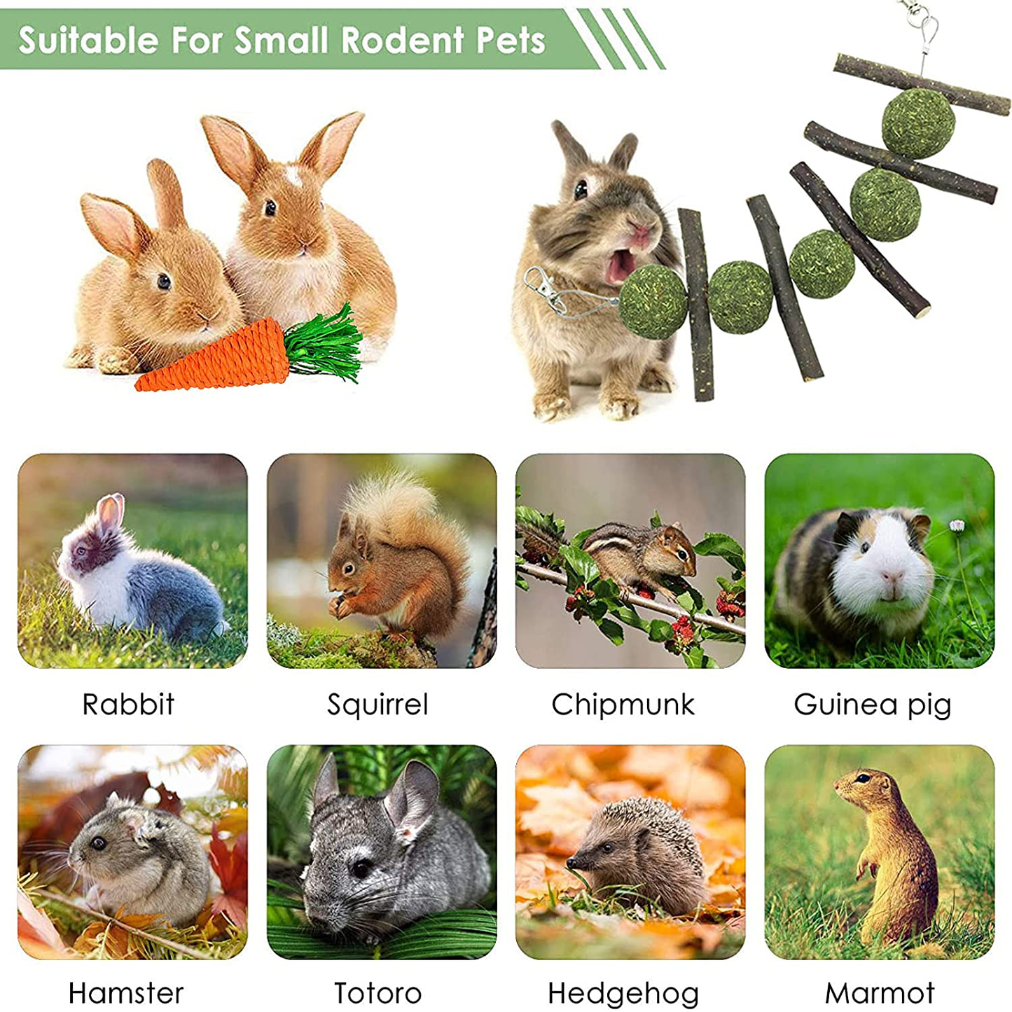 Rabbit Toys, Bunny Chew Toy for Teeth & Gnawing Treats, 100% Natural Organic Wood Apple Sticks and Timothy Hay Balls, Carrot Toys for Rabbit, Bunny，Chinchillas, Guinea Pigs, Hamsters, Rodent Animals & Pet Supplies > Pet Supplies > Small Animal Supplies > Small Animal Treats WoLover   