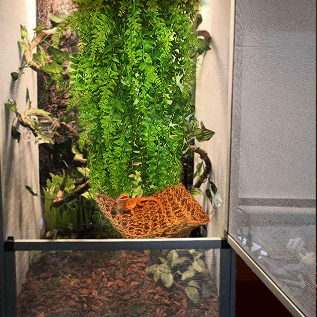 PINVNBY Bearded Dragon Tank Accessories,Reptile Plants Hanging Climbing,Lizards Habitat Natural Seagrass Hammock and Artificial Bendable Vines Branch for Chameleon Geckos Snake and Hermit Crabs Animals & Pet Supplies > Pet Supplies > Small Animal Supplies > Small Animal Habitat Accessories PINVNBY   