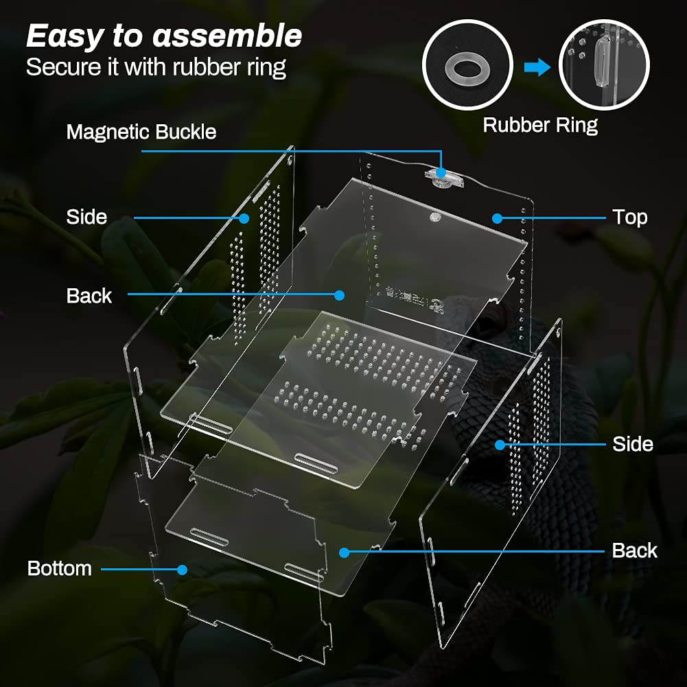 Anpress Acrylic Reptile Terrarium, 4.7''X4.7''X7.8'' Micro Transparent Habitat Terrariums Reptiles Tarantulas Cage Mini Enclosure Feeding Breeding Box with Cover for Animals Insects Animals & Pet Supplies > Pet Supplies > Small Animal Supplies > Small Animal Habitat Accessories Anpress   