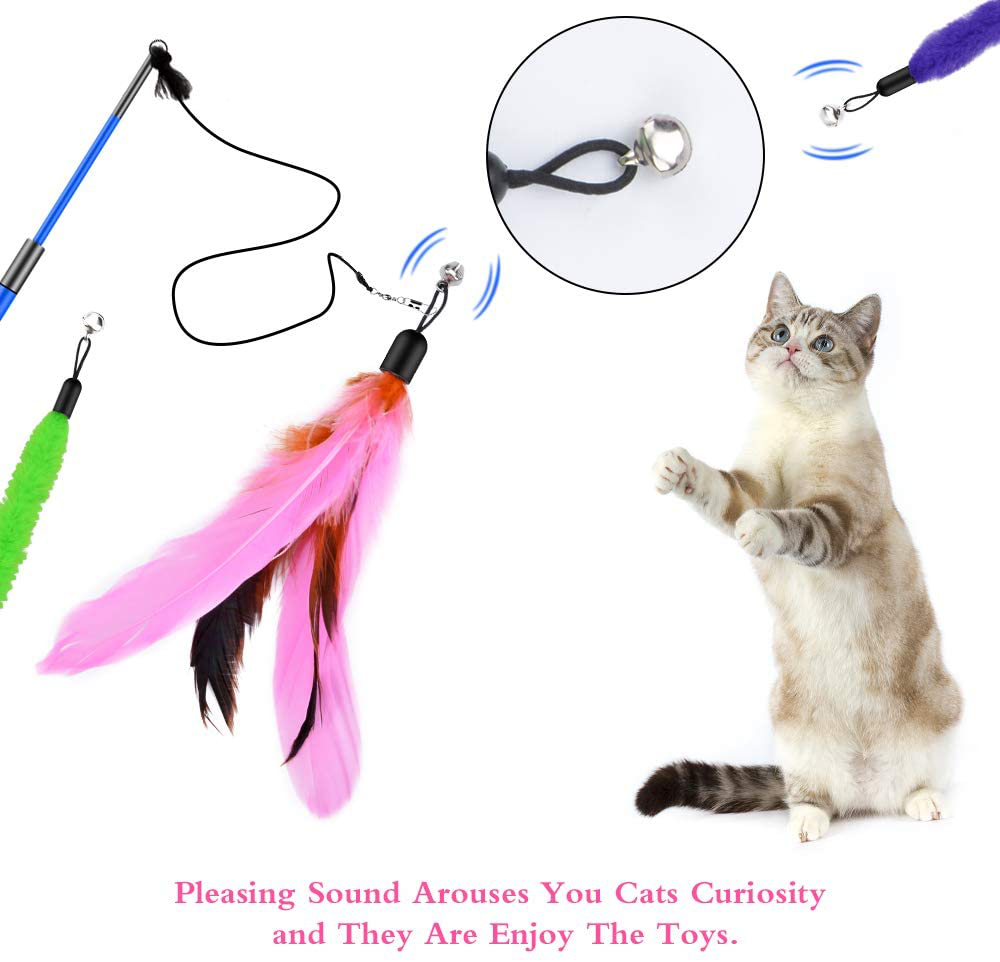 Oziral Cat Teaser, 15PCS Retractable Cat Toy Feather Teaser Cat Toy Cat Wand Feather Interactive Toys with Bells and Feather Refills Set for Indoor Cat and Kitten Exercise Animals & Pet Supplies > Pet Supplies > Cat Supplies > Cat Toys Oziral   