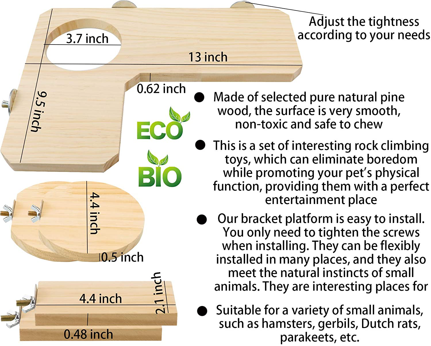 Leonbach 5 Pack Hamster Cage Platform Set, Cage Accessories Cage Platform for Chinchilla Hamster Bird, 12.6" L-Shaped Wooden Platform & 4 Pack Standing Board Animals & Pet Supplies > Pet Supplies > Small Animal Supplies > Small Animal Habitat Accessories LeonBach   