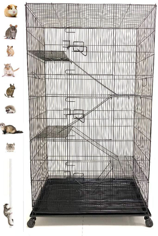 Extra Large 5 Levels Guinea Pig Hamster Rodent Degu Dagus Ferret Chinchilla Sugar Glider Squirrel Rat Mice Rabbit Cat Critter Cage Animals & Pet Supplies > Pet Supplies > Small Animal Supplies > Small Animal Habitats & Cages Mcage Black 30"Length x 18"Depth x 55"Height 