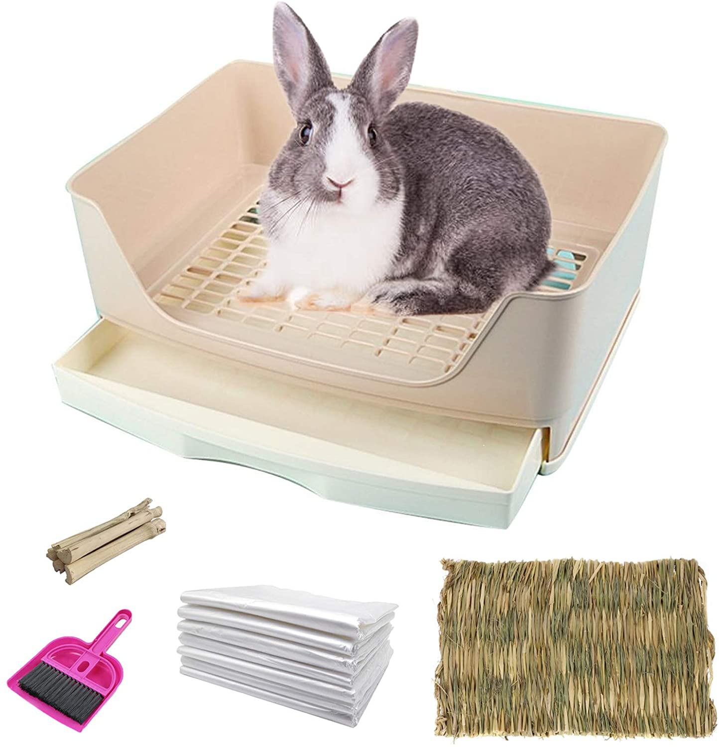 Kathson Large Rabbit Litter Box with Drawer, Pet Toilet Potty Trainer Corner Toilet Bigger Pet Pan with Grass Mat for Adult Guinea Pigs, Chinchilla, Hamster Animals & Pet Supplies > Pet Supplies > Small Animal Supplies > Small Animal Bedding kathson Brown  