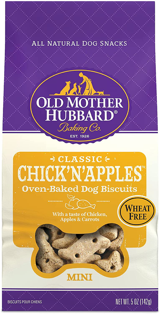 Old Mother Hubbard Classic Natural Dog Treats, Chicken and Apples, Oven Baked, Crunchy Dog Treats, Mini Training Treats, Small Dogs, No Artificial Preservatives, Wheat Free Animals & Pet Supplies > Pet Supplies > Dog Supplies > Dog Treats Old Mother Hubbard 5 Ounce Bag (Pack of 1)  