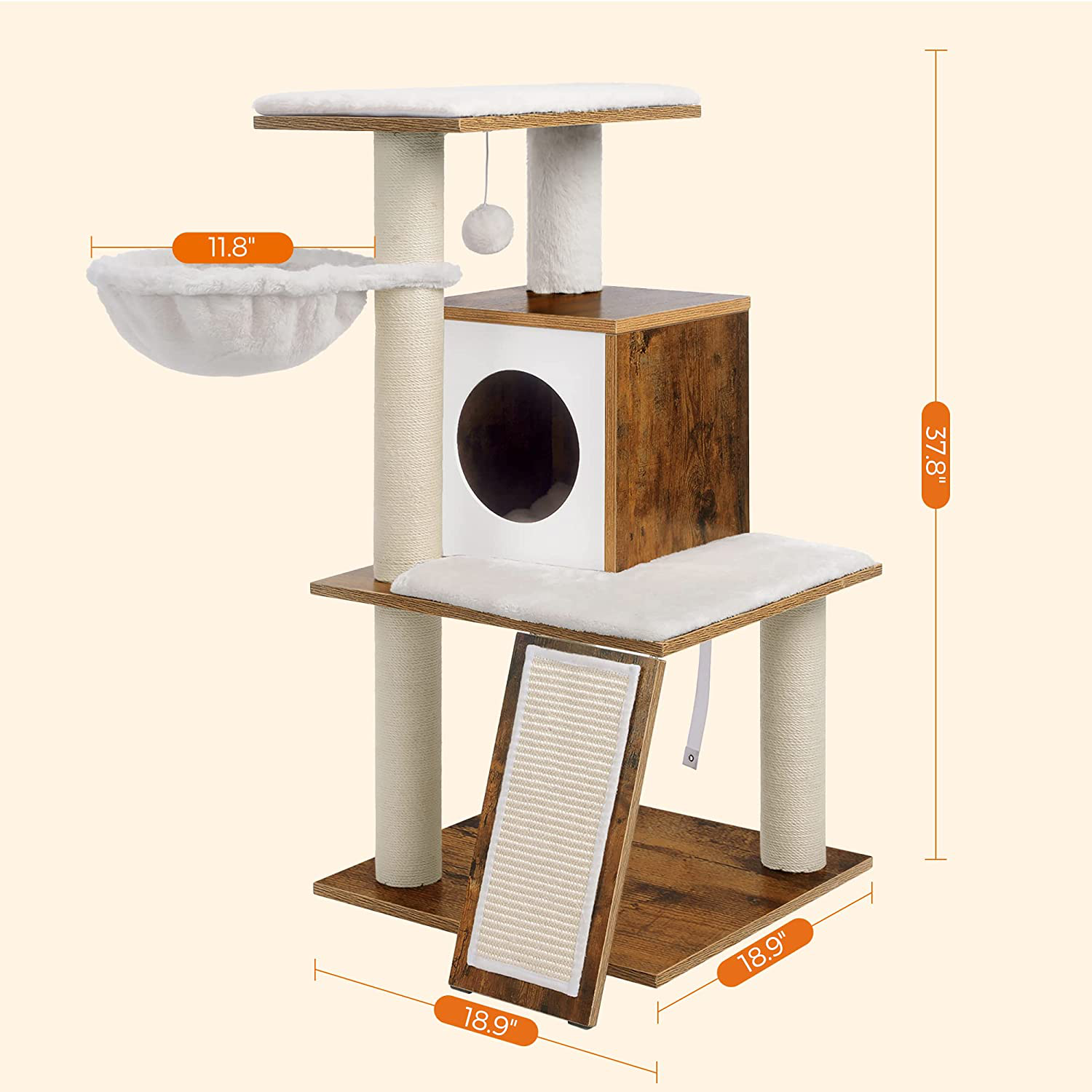 FEANDREA Cat Tree, Modern Cat Tower, Wood Cat Condo Furniture with Scratching Posts for Large/Small Cats，37.8 Inches, Walnut Color UPCT071H01 Animals & Pet Supplies > Pet Supplies > Cat Supplies > Cat Furniture FEANDREA   