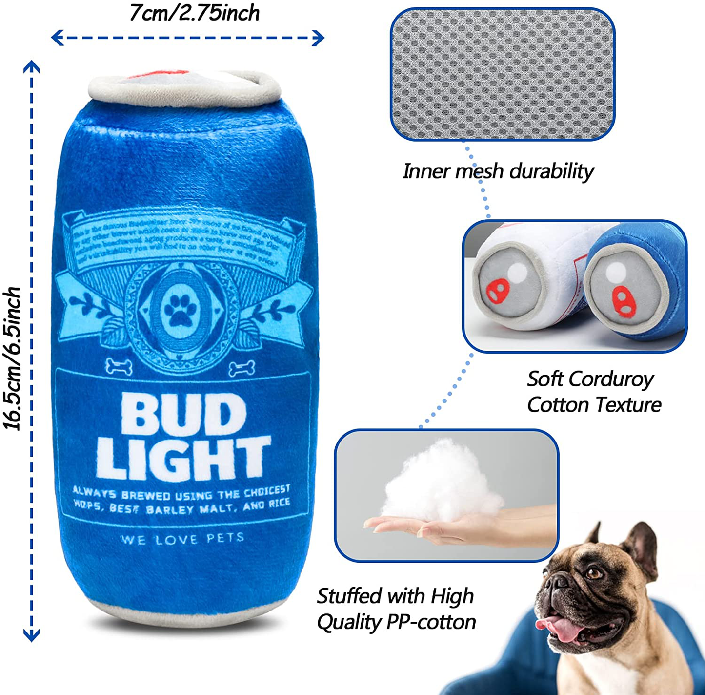 Bud Light & Pabjt Blue Ribbon - Squeaky Plush Dog Toys - Two Pack Funny Dog Drinks Toys for Medium, Small, Large - Beer Can Dog Chew Toy, Cute Dog Gifts for Dog Birthday, Durable and Non Toxic Animals & Pet Supplies > Pet Supplies > Dog Supplies > Dog Toys Cemocle   