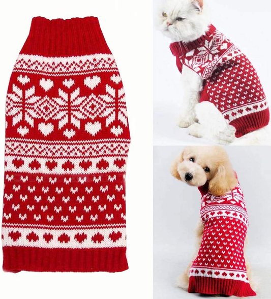 Bolbove Pet Red Snowflake Turtleneck Sweater for Small Dogs & Cats Knitwear Animals & Pet Supplies > Pet Supplies > Cat Supplies > Cat Apparel Bolbove XX-Small  