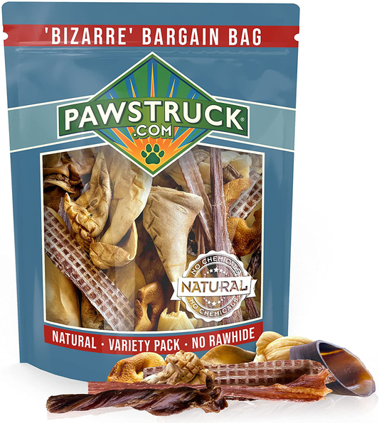 Bizarre Bargain Bag, Assorted Natural Dog Treats, Long Lasting Chews for All Breeds, Animal Ears, Bones & Jerkies Animals & Pet Supplies > Pet Supplies > Small Animal Supplies > Small Animal Treats Pawstruck Bargain Bag - 1lb  