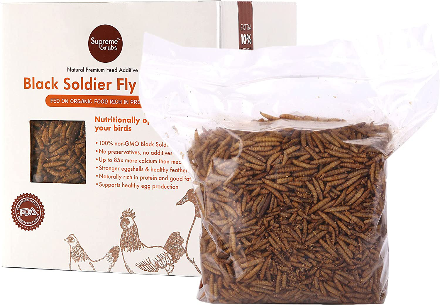 Supreme Grubs -Natural Black Soldier Fly Larvae for Chickens, 85X More Calcium than Mealworms-High Protein Grub Food Chicken Treats for Hens, Probiotic-Rich Chicken Feed and Calcium-Dense Bird Animals & Pet Supplies > Pet Supplies > Bird Supplies > Bird Treats Supreme Grubs 5.5 Pound (Pack of 1)  