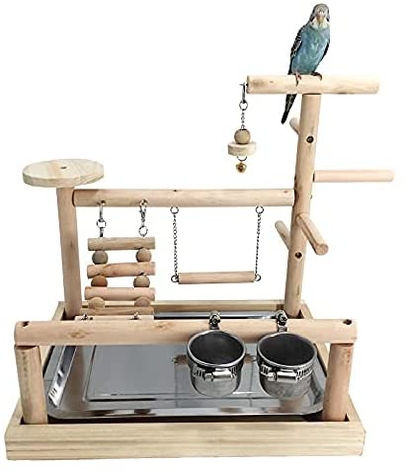 NAPURAL Parrots Playstand Bird Playground Wood Perch Gym Stand Playpen Ladder with Toys Exercise Playgym with Feeder Cups Toys Exercise Play Animals & Pet Supplies > Pet Supplies > Bird Supplies > Bird Gyms & Playstands NAPURAL   