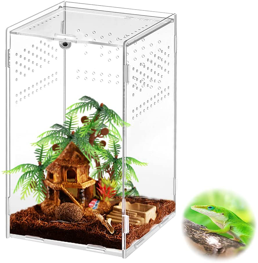 Anpress Acrylic Reptile Terrarium, 4.7''X4.7''X7.8'' Micro Transparent Habitat Terrariums Reptiles Tarantulas Cage Mini Enclosure Feeding Breeding Box with Cover for Animals Insects Animals & Pet Supplies > Pet Supplies > Small Animal Supplies > Small Animal Habitat Accessories Anpress   