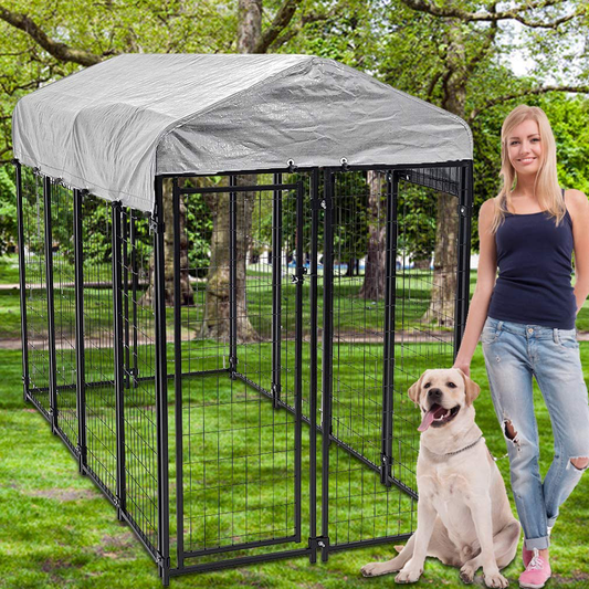 Dkeli Large Dog Kennel Dog Crate Cage, Extra Large Welded Wire Pet Playpen with UV Protection Waterproof Cover and Roof Outdoor Heavy Duty Galvanized Metal Animal Pet Enclosure for Outside Animals & Pet Supplies > Pet Supplies > Dog Supplies > Dog Kennels & Runs Dkeli 8'L x 4'W x 6'H  