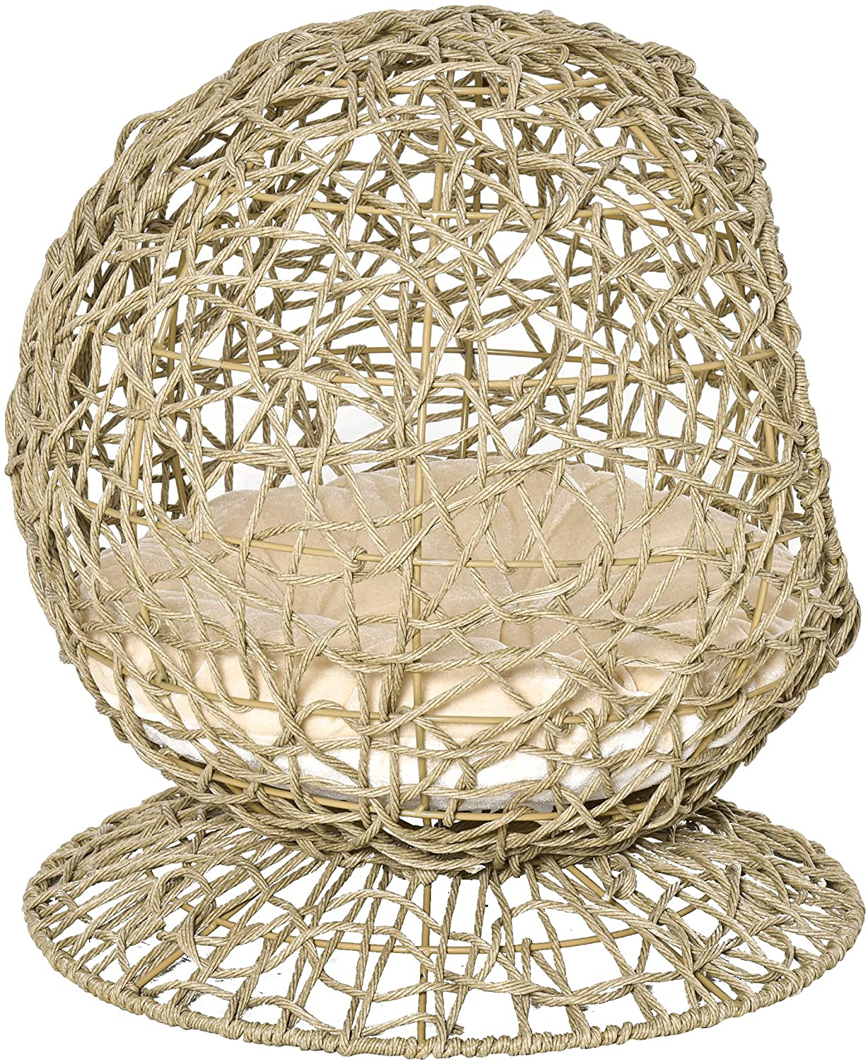 Pawhut Rattan Elevated Cat Bed Kitty Ball with Comfortable Soft Cushion, Wicker Construction and round Base, Brown Animals & Pet Supplies > Pet Supplies > Cat Supplies > Cat Furniture PawHut   