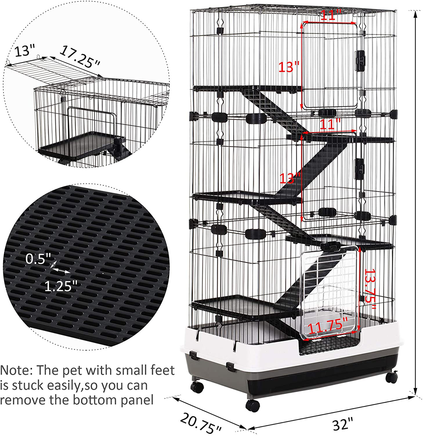 Pawhut 57" H 6-Level Indoor Small Animal Cage Rabbit Hutch with Wheels Animals & Pet Supplies > Pet Supplies > Small Animal Supplies > Small Animal Habitat Accessories PawHut   