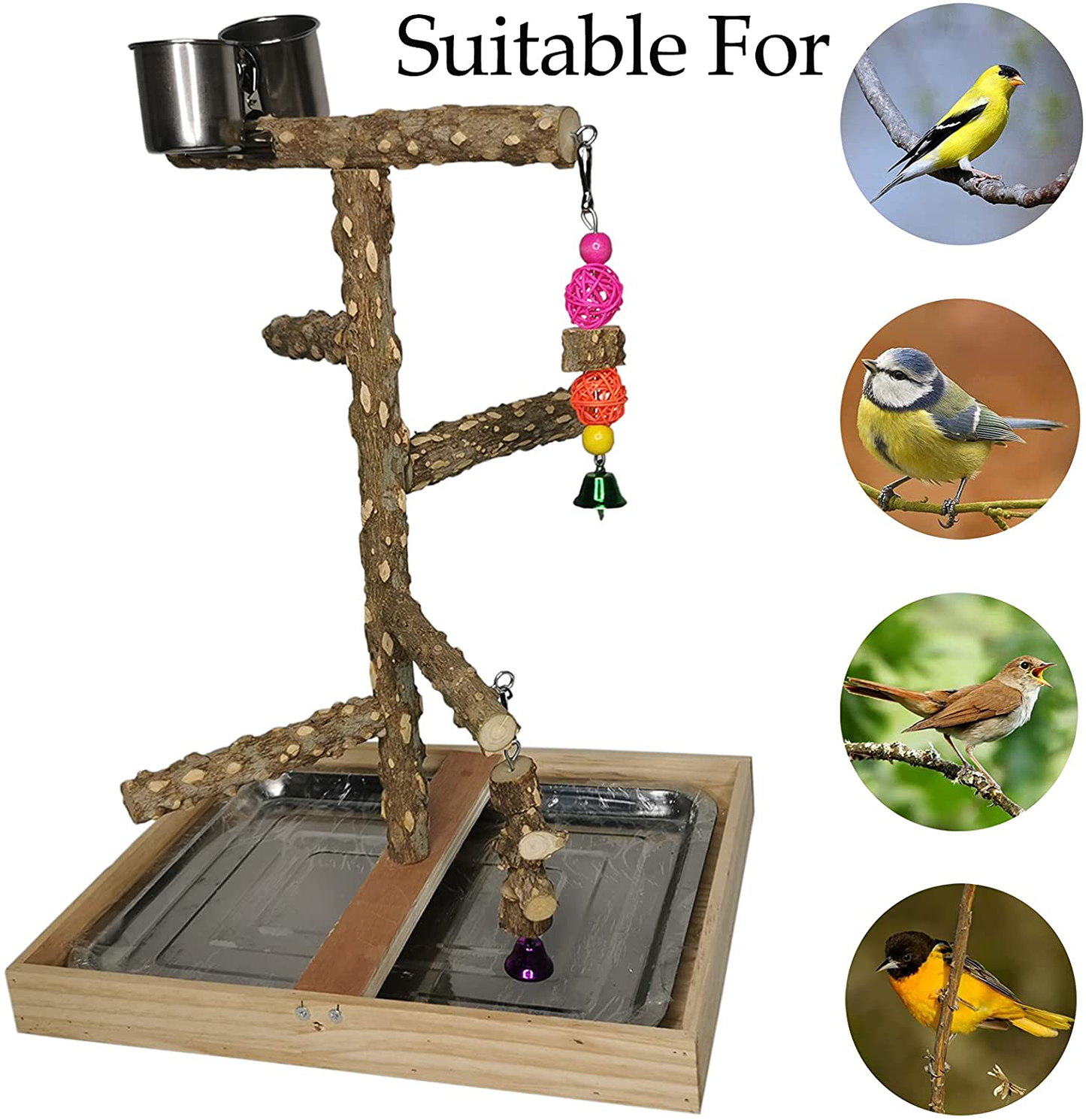 Tfwadmx Bird Perch Natural Wood Stand Toy Parrot Play Stand Platform Bird Cage Branch Perch Accessories for Parakeets Canaries Cockatiels Conure Lovebirds Animals & Pet Supplies > Pet Supplies > Bird Supplies > Bird Cage Accessories Tfwadmx   