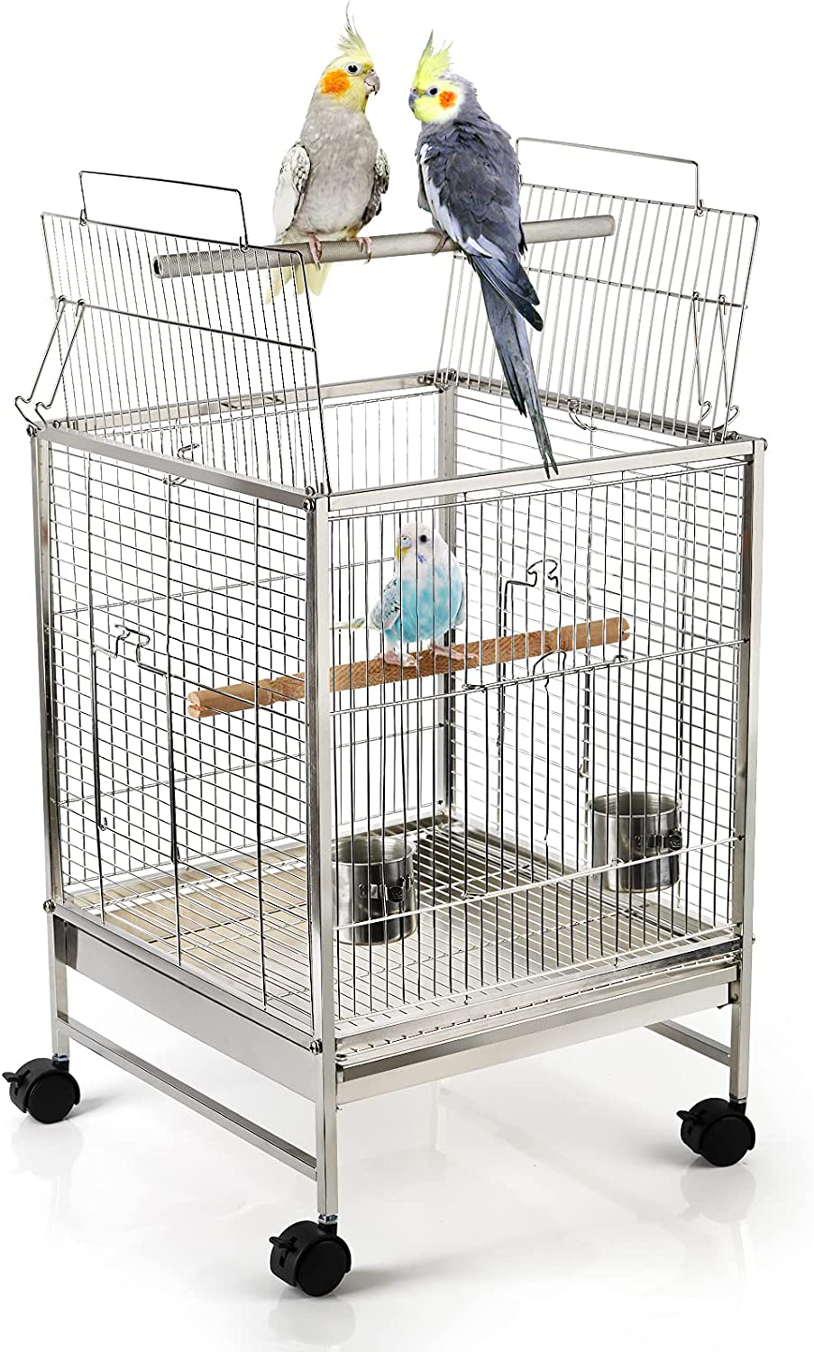 Echaprey Birdcage Bird Cages Small Bird Cage Stainless Steel with Rolling Wheels and Open Top for Parakeets Cockatiels Finches Lovebirds Parrots Animals & Pet Supplies > Pet Supplies > Bird Supplies > Bird Cage Accessories Echaprey   