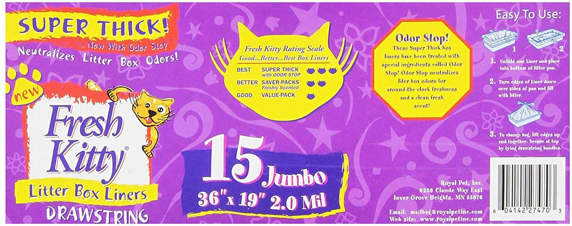 Fresh Kitty. 15Ct Super Thick Jumbo Drawstring Litter Box Liners Animals & Pet Supplies > Pet Supplies > Cat Supplies > Cat Litter Box Liners Fresh Kitty   