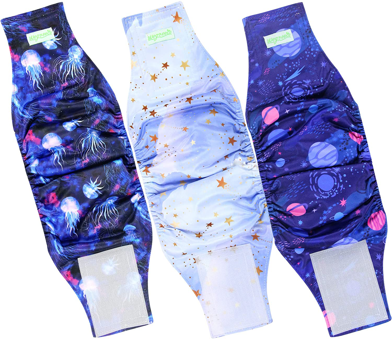 Wegreeco Washable Male Dog Belly Band (Stylish Pattern) - Pack of 3 - Washable Male Dog Belly Wrap, Dog Diapers Male Animals & Pet Supplies > Pet Supplies > Dog Supplies > Dog Diaper Pads & Liners wegreeco Jellyfish, Star, Space X-Small 