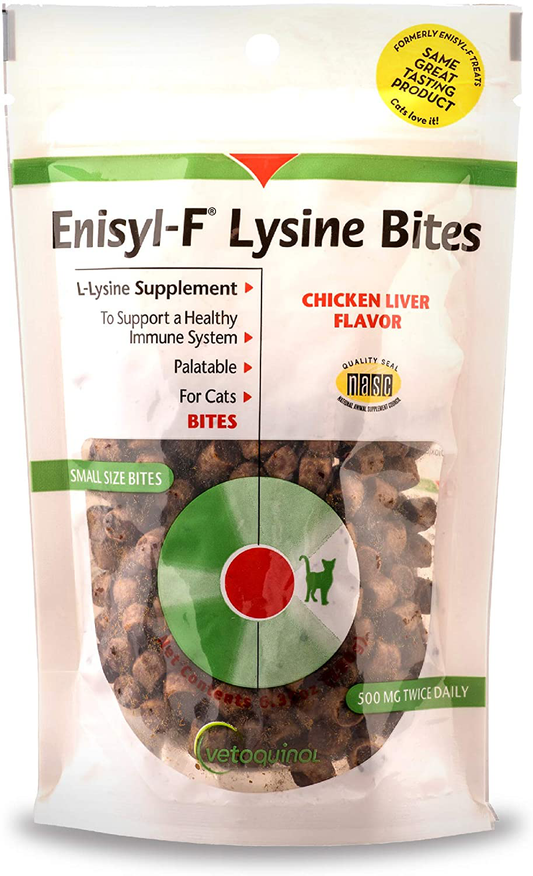 Vetoquinol Enisyl-F Lysine Bites: L-Lysine Chews for Cats & Kittens - Chicken Liver-Flavor, 6.4Oz (180G) Reclosable Bag Animals & Pet Supplies > Pet Supplies > Cat Supplies > Cat Treats Vétoquinol   