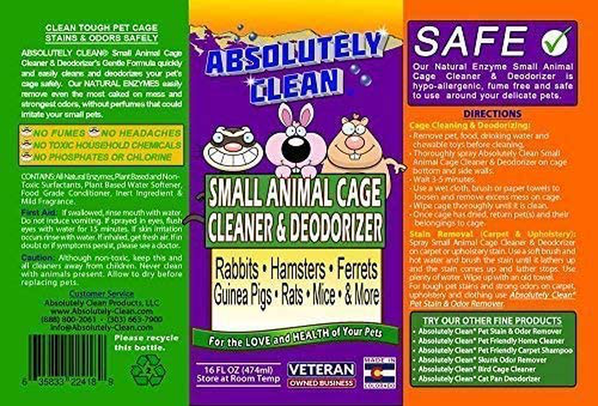 Amazing Small Animal Cage Cleaner - Just Spray/Wipe - Easily Removes Messes & Odors - Hamsters, Mice, Rats, Guinea Pigs, Ferrets - USA Made Animals & Pet Supplies > Pet Supplies > Small Animal Supplies > Small Animal Habitats & Cages Absolutely Clean   