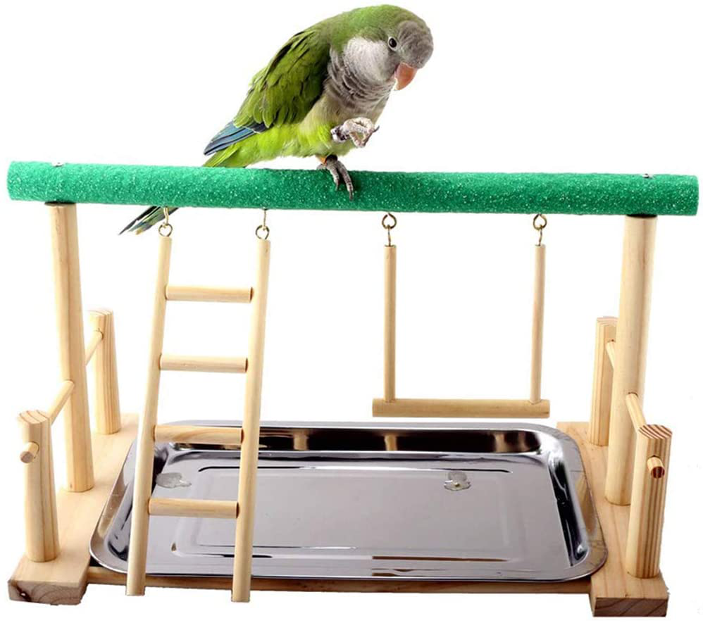 Keersi Parrots Playstand Wood Perch Stand Ladder Swing with Toy for Bird Parakeet Cockatiel Conure African Grey Cockatoo Macaw Amazon Lovebird Budgie Finch Canary Animals & Pet Supplies > Pet Supplies > Bird Supplies > Bird Gyms & Playstands Keersi   