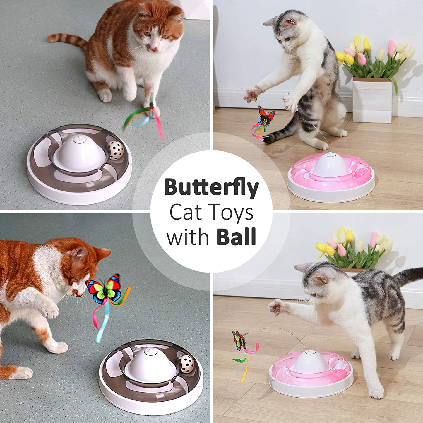 Cat Interactive Toys for Indoor Cats, Automatic Electronic Rotating Butterfly Toy with Roller Tracks Ball, Kitten Exercise Hunting Toy Games for Cats Pet, 2 Butterfly Replacements Animals & Pet Supplies > Pet Supplies > Cat Supplies > Cat Toys Baymyer   