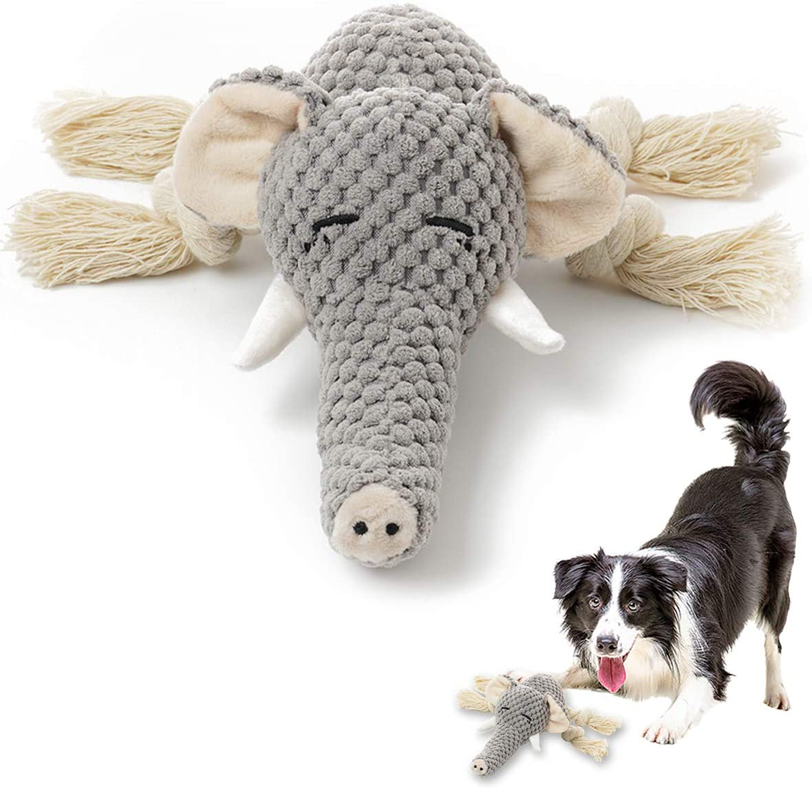 Dog Plush Toys Dog Chew Toys Pet Squeaky Toys with Crinkle Paper, Interactive, Chewing and Durable Toys for Puppy Dogs and Medium Dogs. Animals & Pet Supplies > Pet Supplies > Dog Supplies > Dog Toys KOL elephant  