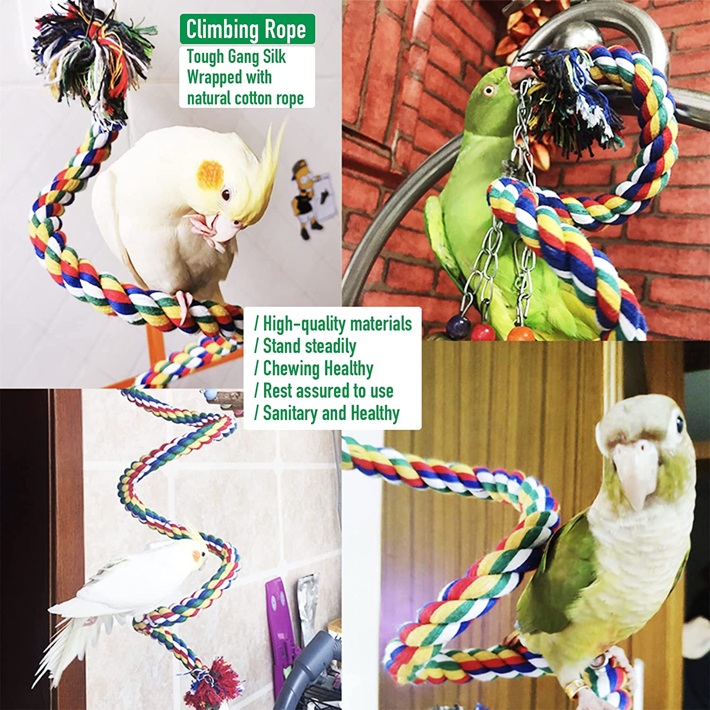 Duckiimo 3Pack Parrot Climbing Net Toys-Bird Rope Ladder Bungee Toy-Bird Swing Hanging Cage-Perch Stand Chew Toys for Parrot, Cockatiel, Parakeets, Cockatoos, Budgies, Conure, Macaw Animals & Pet Supplies > Pet Supplies > Bird Supplies > Bird Ladders & Perches Duckiimo   