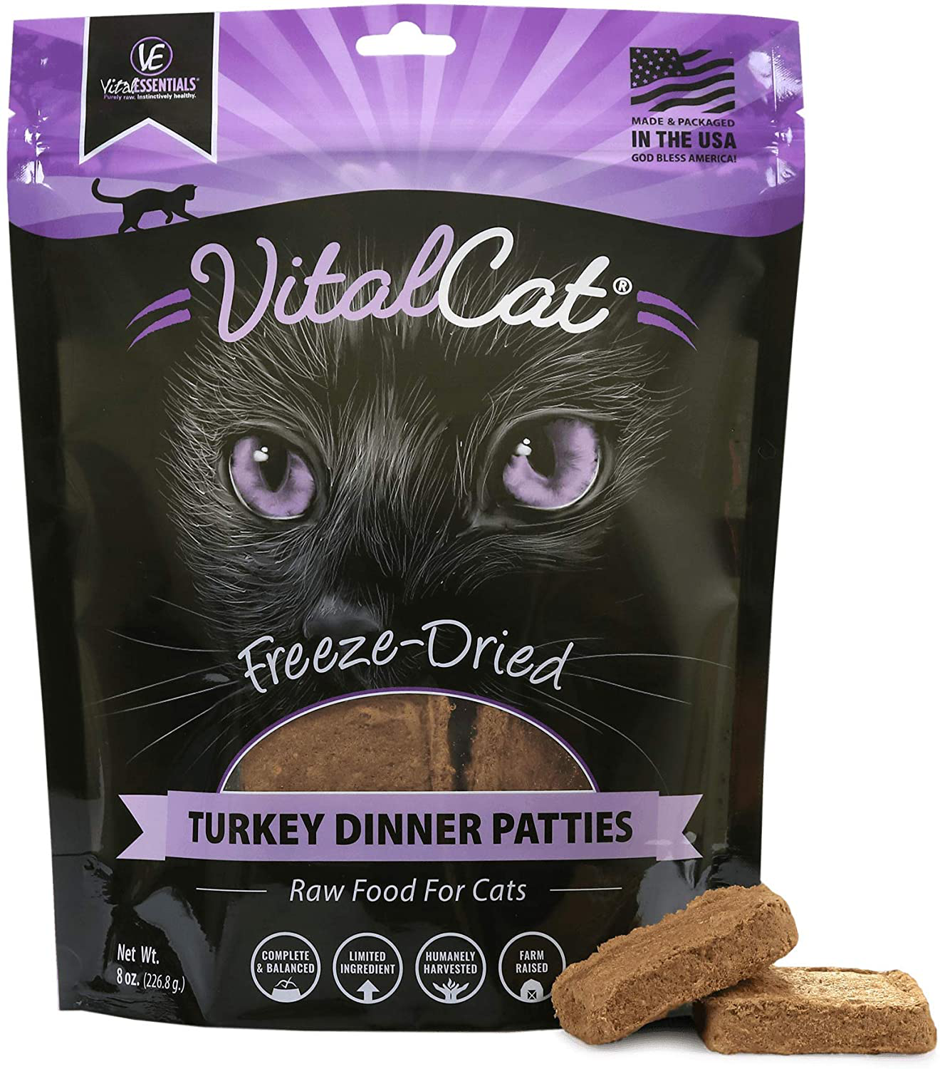 Vital Essentials Vital Cat Freeze-Dried Grain-Free All Natural Dinner Patties Cat Food, 8 Oz Animals & Pet Supplies > Pet Supplies > Cat Supplies > Cat Treats Vital Essentials Standard Packaging Turkey 