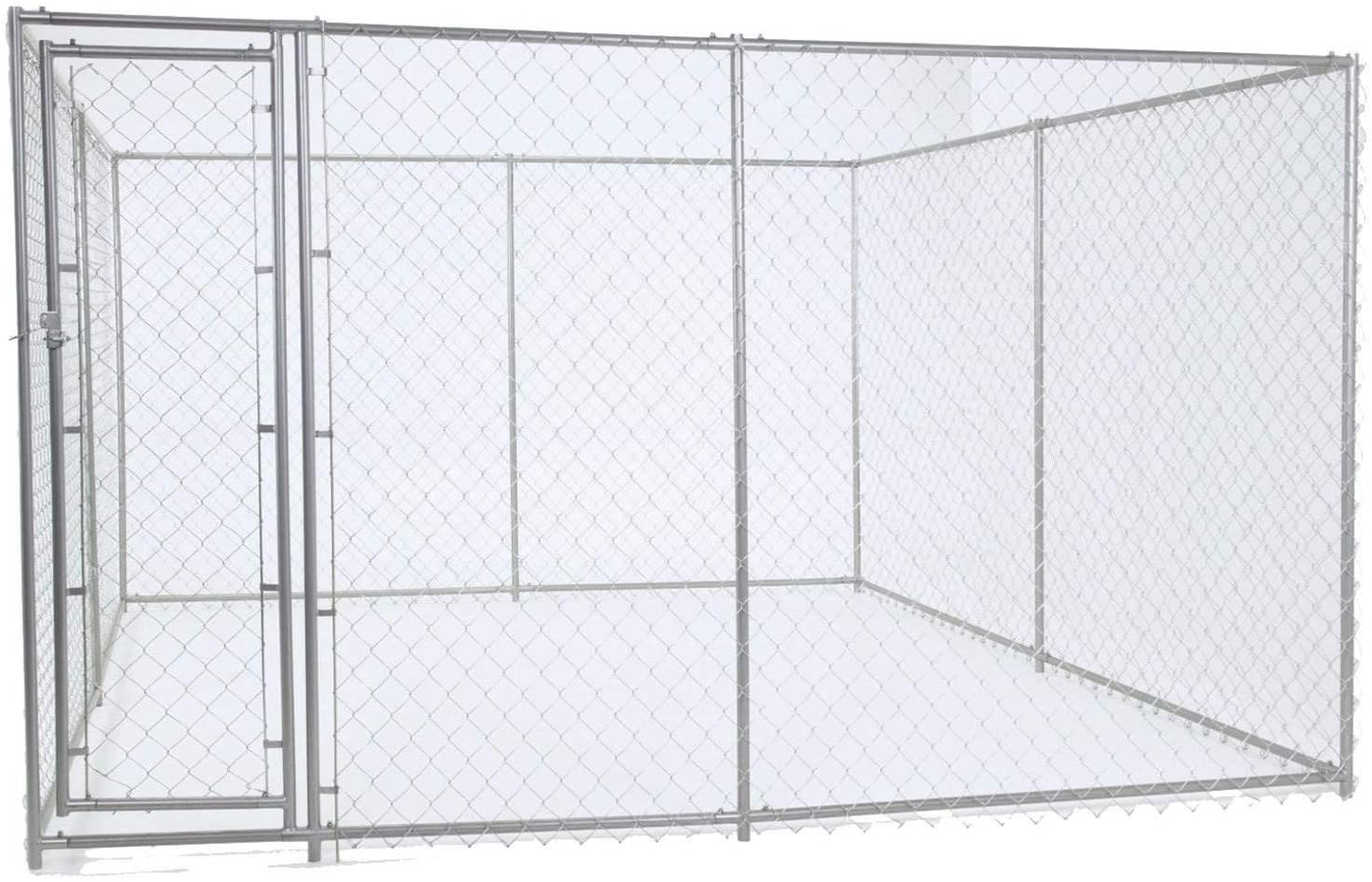 Lucky Dog 61528EZ 10' X 10' X 6' Heavy Duty Outdoor Galvanized Steel Chain Link Dog Kennel Enclosure with Latching Door, 1.5" Raised Legs, and Weatherguard 10 X 10 Foot Roof Cover