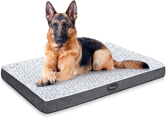 Furpezoo Orthopedic Dog Bed for Small Medium Large Dog,Dog Crate Mattress with Memory Foam, Washable Dog Bed of Comfortable Rose Plush Beds with Removable Cover, White