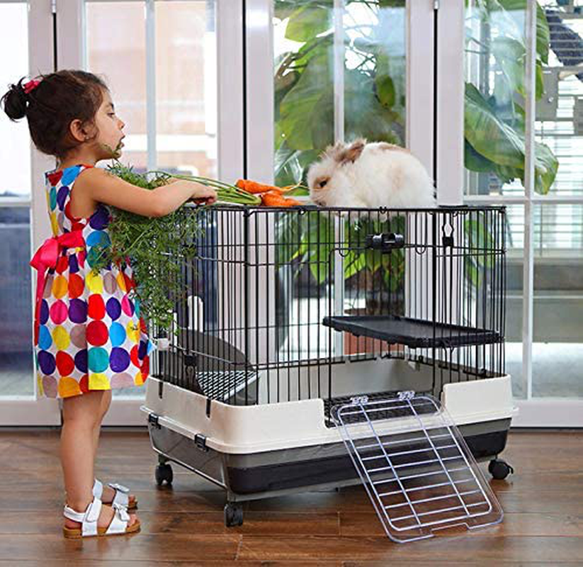 Large 2-Level Indoor Small Animal Pet Habitat Cage Guinea Pig Hamster Gerbil Rat Mice Hedgehog Ferret Chinchilla with Solid Platform & Ramp, 2 Large Access Doors Animals & Pet Supplies > Pet Supplies > Small Animal Supplies > Small Animal Habitat Accessories Mcage 0.5-Inch Bar Spacing 2-Level 