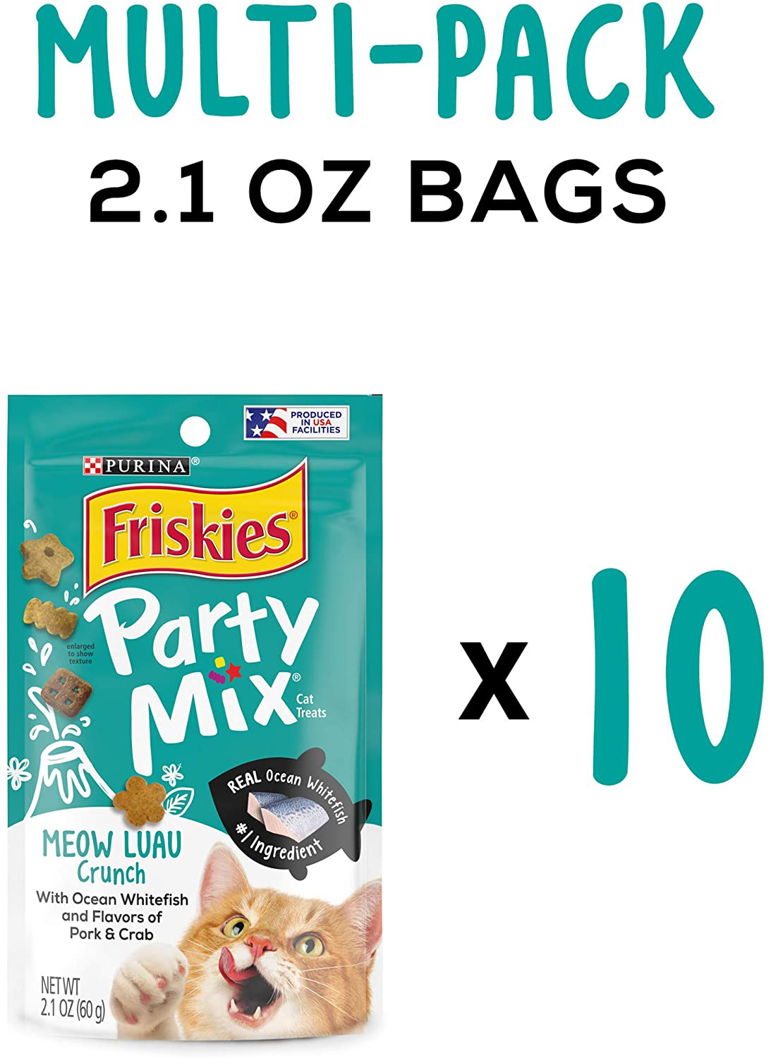 Purina Friskies Party Mix Adult Cat Treats -2.1 Oz. Pouches (Pack of 10)